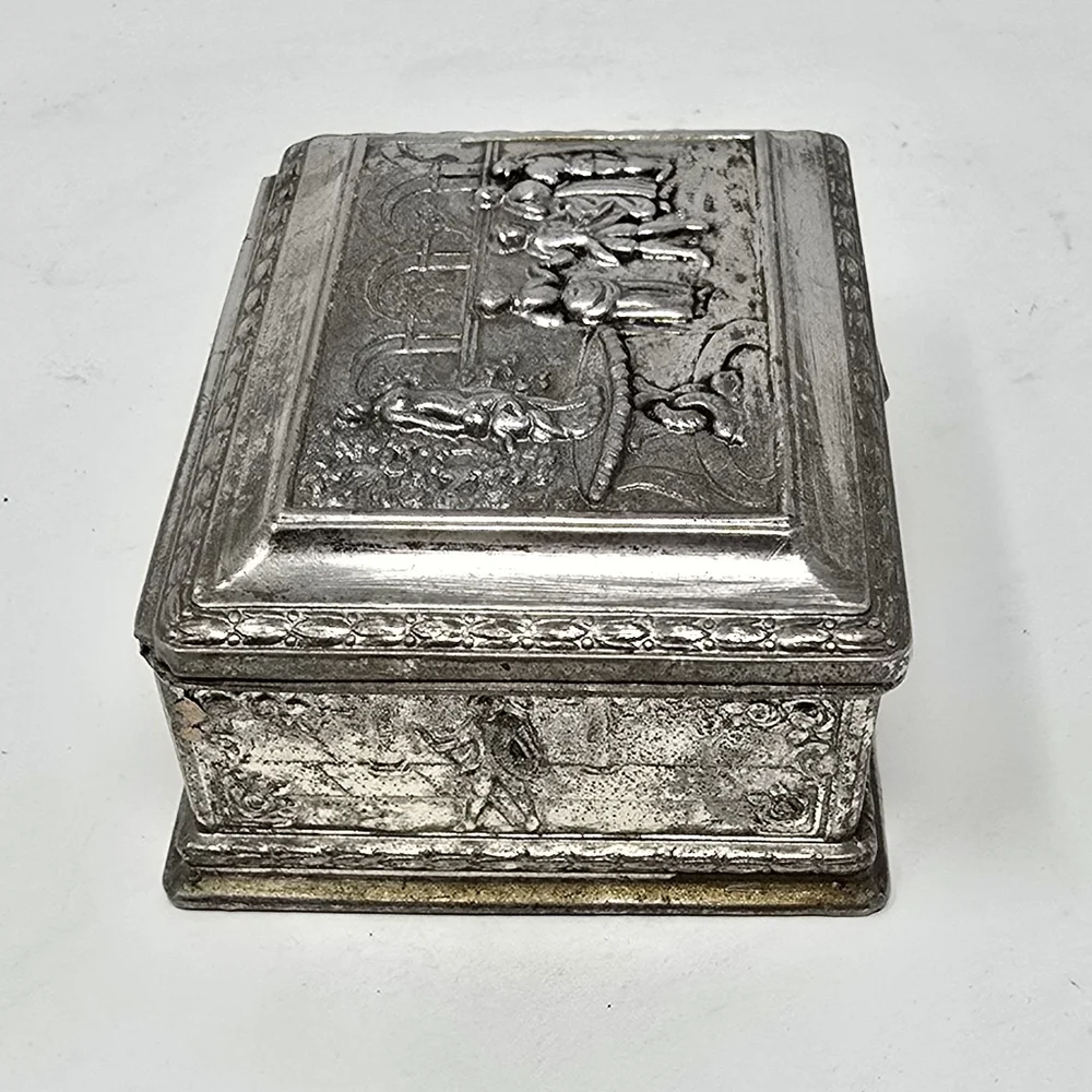 Vtg‎ french jewelry box vanity trinket box casket engraved hinged florentine